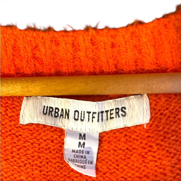 Urban Outfitters Orange Fuzzy Cropped Cardigan Vest M 70s Hippie Funky Retro - Picture 2 of 4